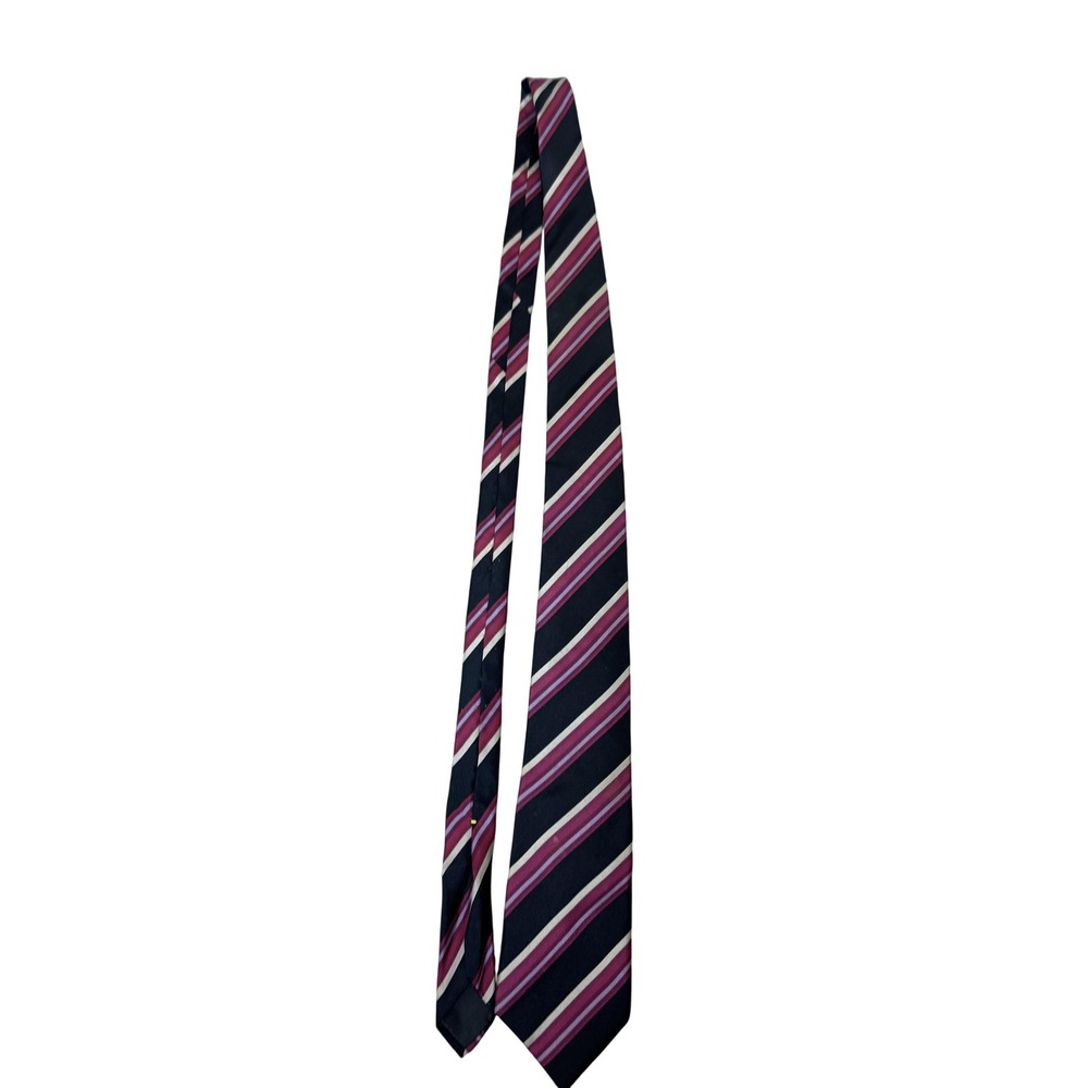 Oscar De La Renta Tie Mens Black Burgundy Stripe Necktie Classic Dress